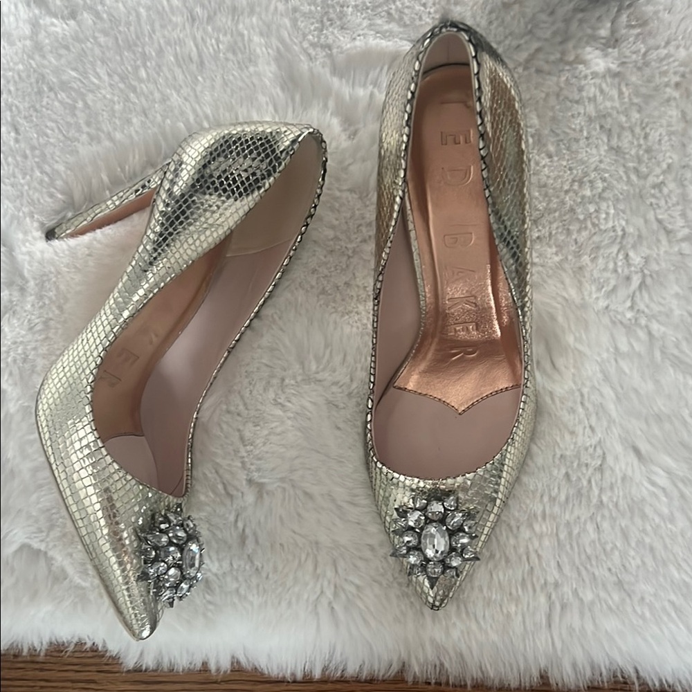 Ted Baker Gorgeous Goldish/Silver Pumps with Embellished Toe